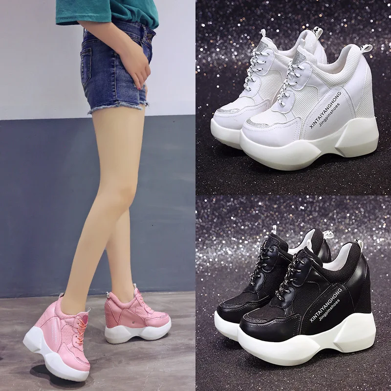 SWYIVY 11cm Increased Internal Sneakers Shoes White 2018 Lady Casual Shoes Lace Student College Autumn Shoes Sneakers Platform