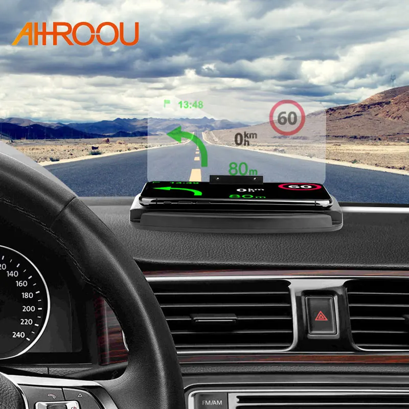 

AHHROOU 2 in 1 HUD Qi Wireless Car Phone Charger Mount Car Phone Holder Stand Head Up Navigation Display Holder Charging Dock