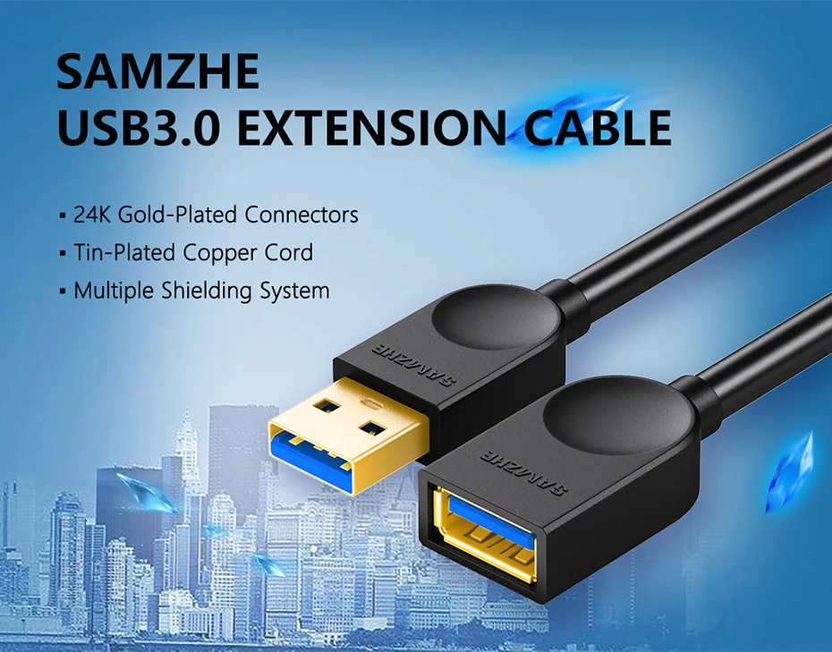 SAMZHE USB 3,0 кабель-удлинитель USB Супер Скоростной AM/AF штекер для женщин 1 м 1,5 м 2 м 3 м USB кабель-удлинитель для передачи данных и синхронизации