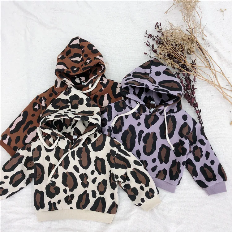 

Baby Girl Hoodies Tops Autumn Winter Cartoon Leopard Print Sweatshirts Kid Baby Boys Clothes Full Sleeve Thick Top Cotton Outfit