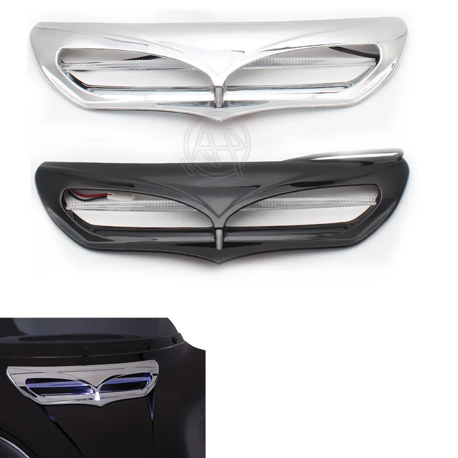 

Black/Chrome Motorcycle Fairing Air Intake Trim Vent Duct Bezel With White LED Light For Harley Electra Touring CVO 2014-2017