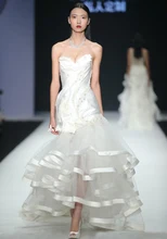 New Arrival Mermaid Wedding Sweetheart Strapless HandMade Pearl Pleat Tiered Vestidos De Noiva NM 663