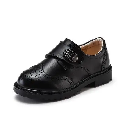 Модная детская кожаная обувь; Натуральная кожа Мальчики; модельные туфли; Детские оксфорды на низком каблуке; Свадебная обувь для вечеринок; резиновая подошва - Цвет: Black