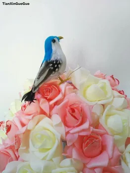 

simulation bird about 12cm hard model foam&blue-gray feathers bird prop,home garden decoration gift s1276