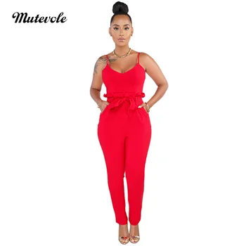 

Mutevole Summer Skinny Spaghetti Strap Jumpsuit Women Casual Sleeveless Bodycon Jumpsuit Belt Back Zipper Bandage Party Jumpsuit
