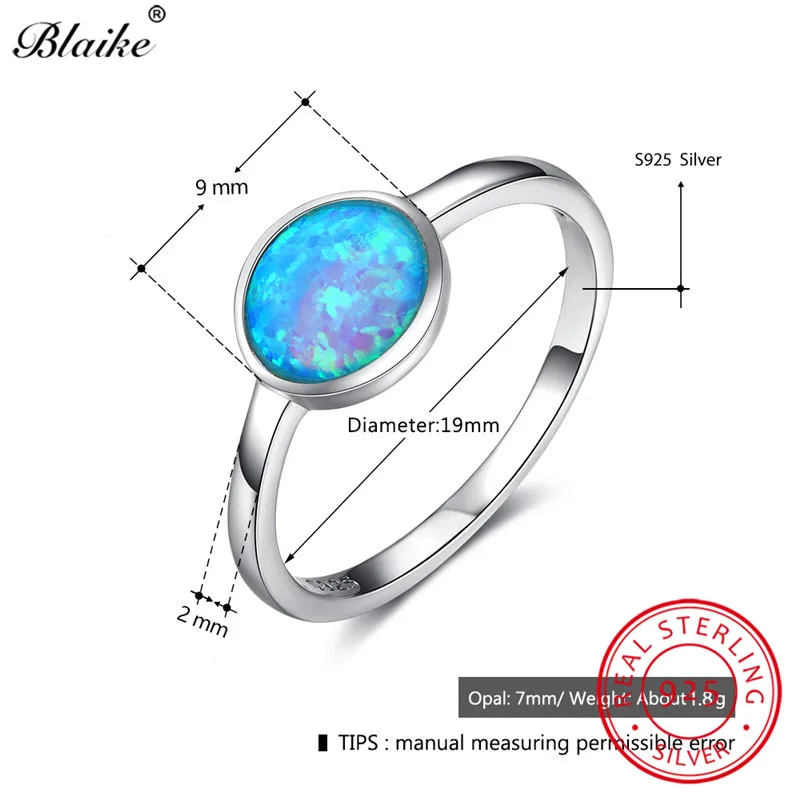 Blaike, классическое круглое кольцо с голубым огненным опалом,, настоящее 925 пробы, серебро, радужные опалы, обручальные кольца с камнем рождения, хорошее ювелирное изделие