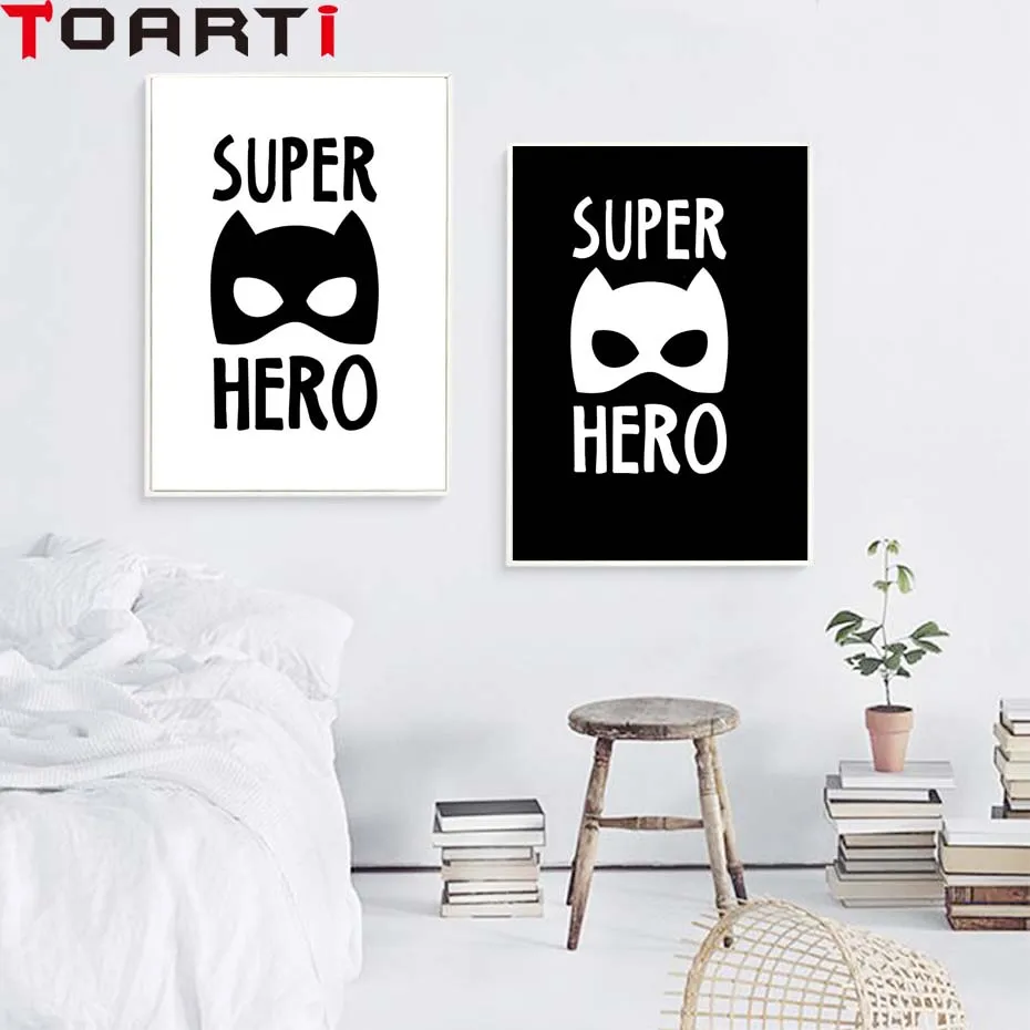 

Black and White Superhero Avengers Mask Batman Movie Posters Prints Nordic Boy Kids Room Decor Wall Art Pictures Canvas Painting