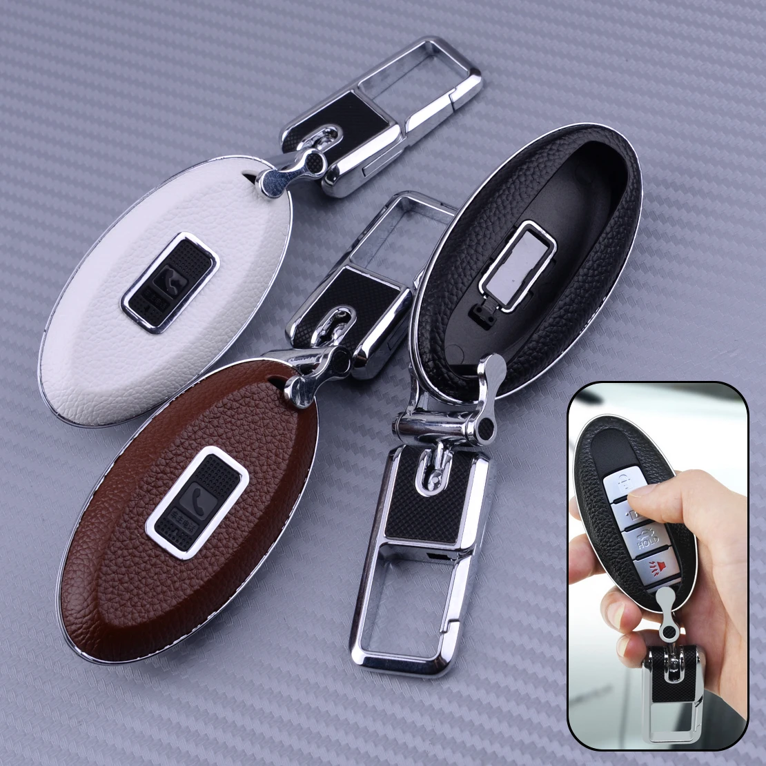 DWCX Leather Car Remote Key Case Fob Cover Keyless Fit For Nissan