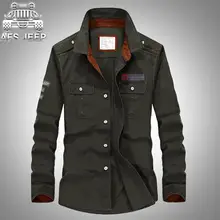 Бренд AFS JEEP, мужские рубашки размера плюс M-5XL, осень, военная вышивка, армейская повседневная одежда с длинным рукавом, хлопок, мужская одежда