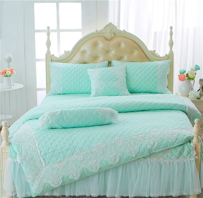 

Thick quilted bedding-sets 4/7pcs twin quee king size pink green princess girls cute bed linen duvet cover sheet set bedclothes