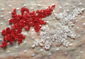 

Handmade Paillette Corded Red/Off White Lace Sequin Applique Flower Wedding Dress Veil Accessories