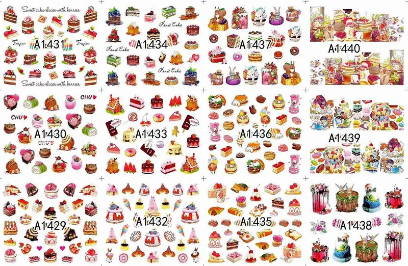 12 sheets lot water transfer nail art decorations stickers decals manicure nails supplies tool Cute animal cat dog rabbit - Цвет: A1429-1440