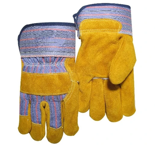 Золотисто-желтый цвет защитные перчатки Сплит Корова кожаные рабочие перчатки
