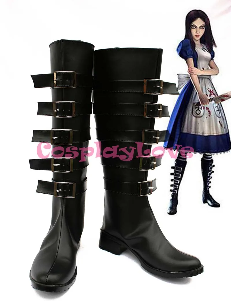 

Alice Madness Returns Alice Cosplay Shoes Boots Black Color Hand Made Custom-Made For Halloween Christmas Festival CosplayLove