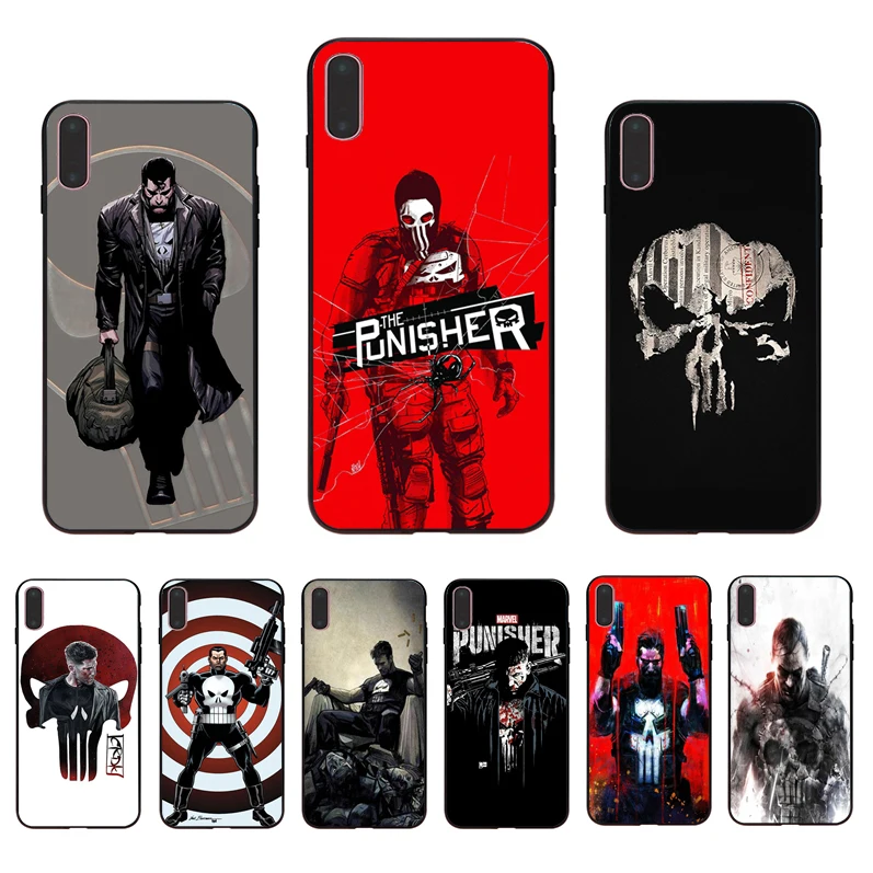 

IMIDO Marvel Avengers PUNISHER soft black silicone case for iphone 7 8 X XS XR XSmax 6 5 6s/6/7/8plus 5S 6S SE TPU phone shell