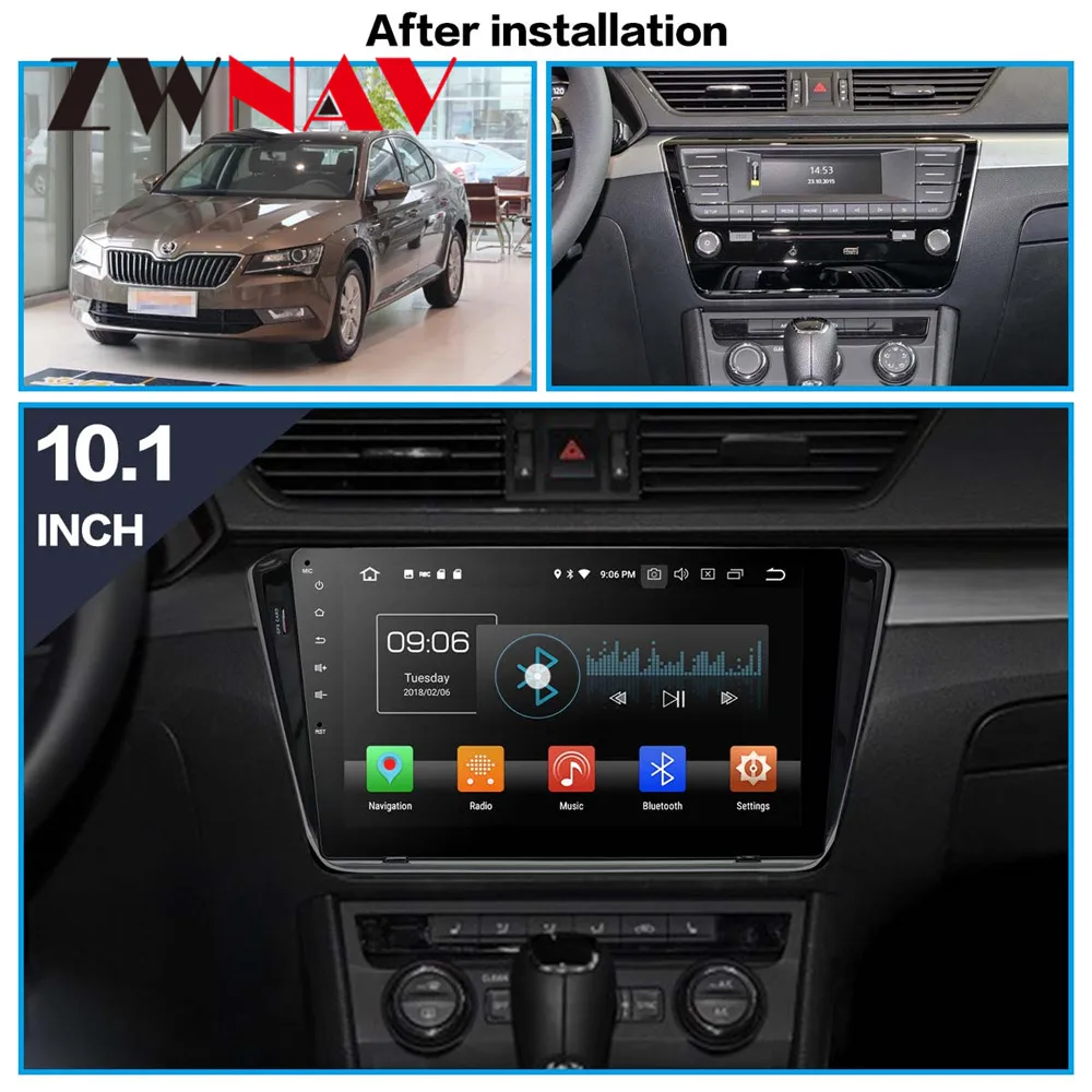 Best 10.1" Android 9.0 4+32GB Car GPS Navi Car DVD Player For SKODA Superb B8 2015 2016 2017 2018 tape recorder multimedia system IPS 3
