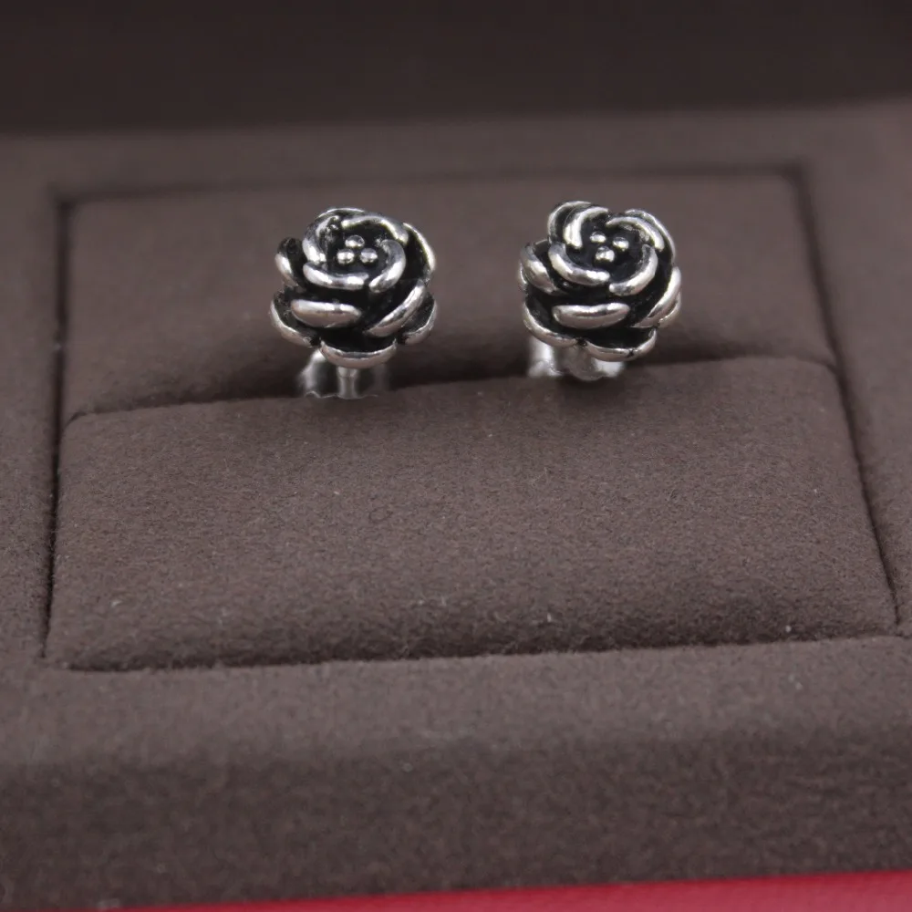 

Retro Pure S925 Silver Stud Earrings Woman's Charm Rose Earrings 16*7mm Hot Sale