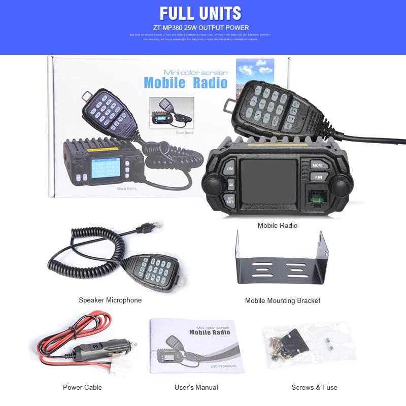 Мобильная рация MP380 VHF 136-174MHz UHF 400-480MHz 25 W/20 W Двухдиапазонная мини Автомобильная радиостанция двухсторонняя