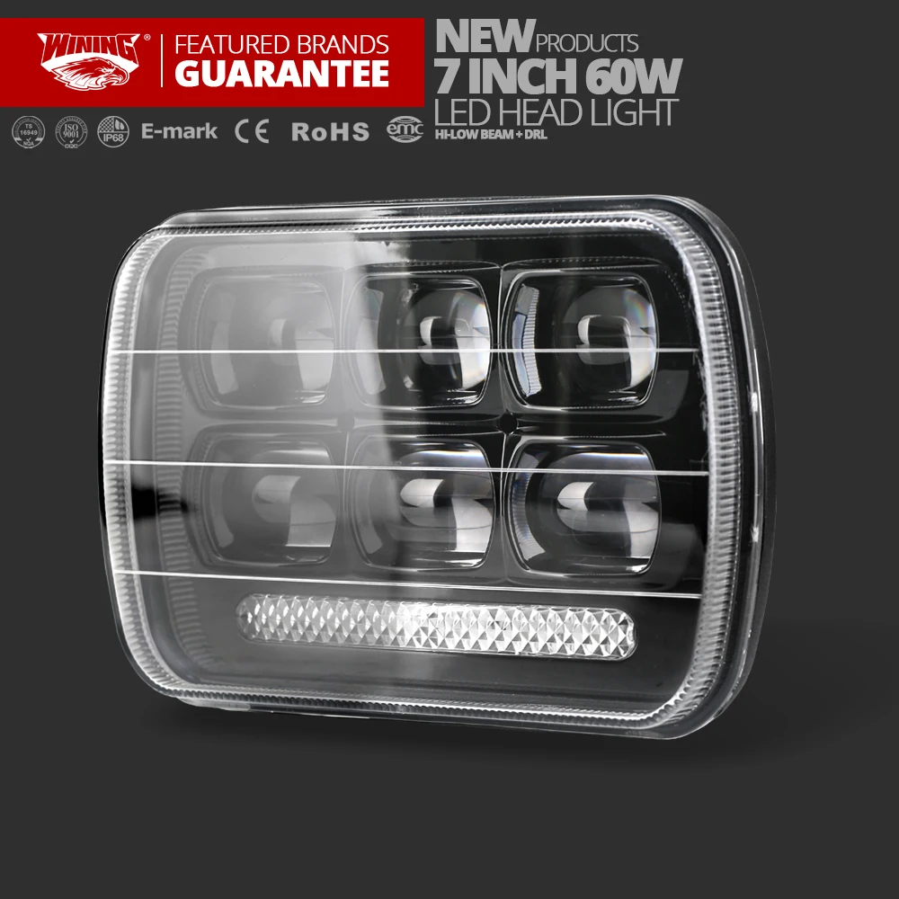 

NEW 9D LED Driving light 7x6" 60W Led Headlight Square Work Light Waterproof Ip68 Sealed Beam Replace For H6014 6054 HI LOW beam