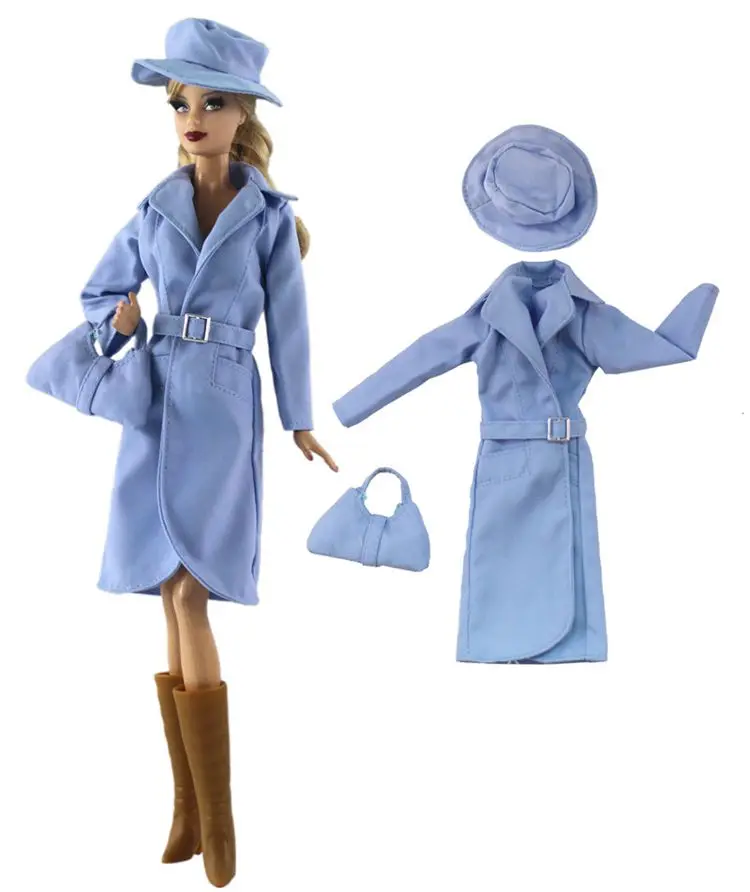 New Red Long trench Coat Hat Belt set Winter Wear Christmas Suit Outfit Clothes For 1/6 BJD Xinyi Barbie FR ST Doll Gift