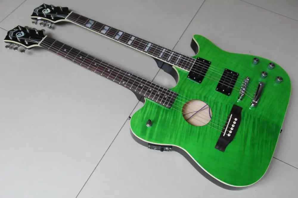 

Arrival New Right Handed Double Neck Guitar 6 string electric guitar+6 string acoustic guitar in green burst 120528