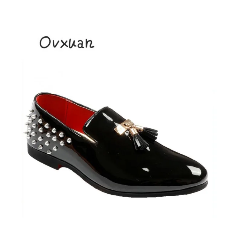 Social Homens Mocassins 2019 Designer Couro Casamento Casuais Rebite Brilhante Sapatos Night Club Para Preto azul De Dos Baile Vestido Apartamentos Borla w0wq61