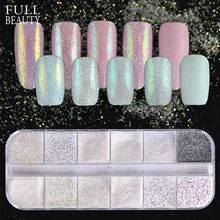 Полная красота 12 Тип/коробка ослепительный песочный блеск для ногтей пыль с эффектом русалки AB красочный сахар тонкий порошок Блестки для нейл Арта(искусство украшения ногтей) CHTY