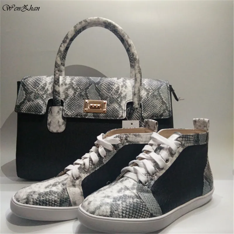 Latest Match Blue&Snake Leather Shoes With Handbag Sets Top Grade With Big Bag Hot Selling! 36-44 WENZHAN Wholesale A812-1