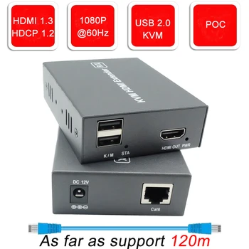 

2020 400ft USB HDMI KVM Extender POC With No Loss No Delay USB 2.0 KVM HDMI Extender RJ45 Port HDMI USB Extender Over Cat5e Cat6