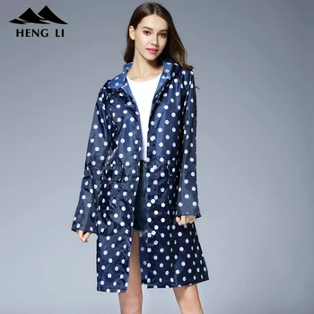 

Women Polka Dot Outdoor Travel Camp Waterproof Riding Clothes Hooded Long Raincoat Capa De Chuva