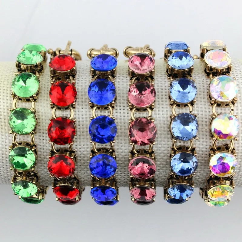 10 цветов на выбор 10*10 мм 12 стекло кристалл точка браслет для женщин модные серебряные массивные браслеты ювелирные изделия