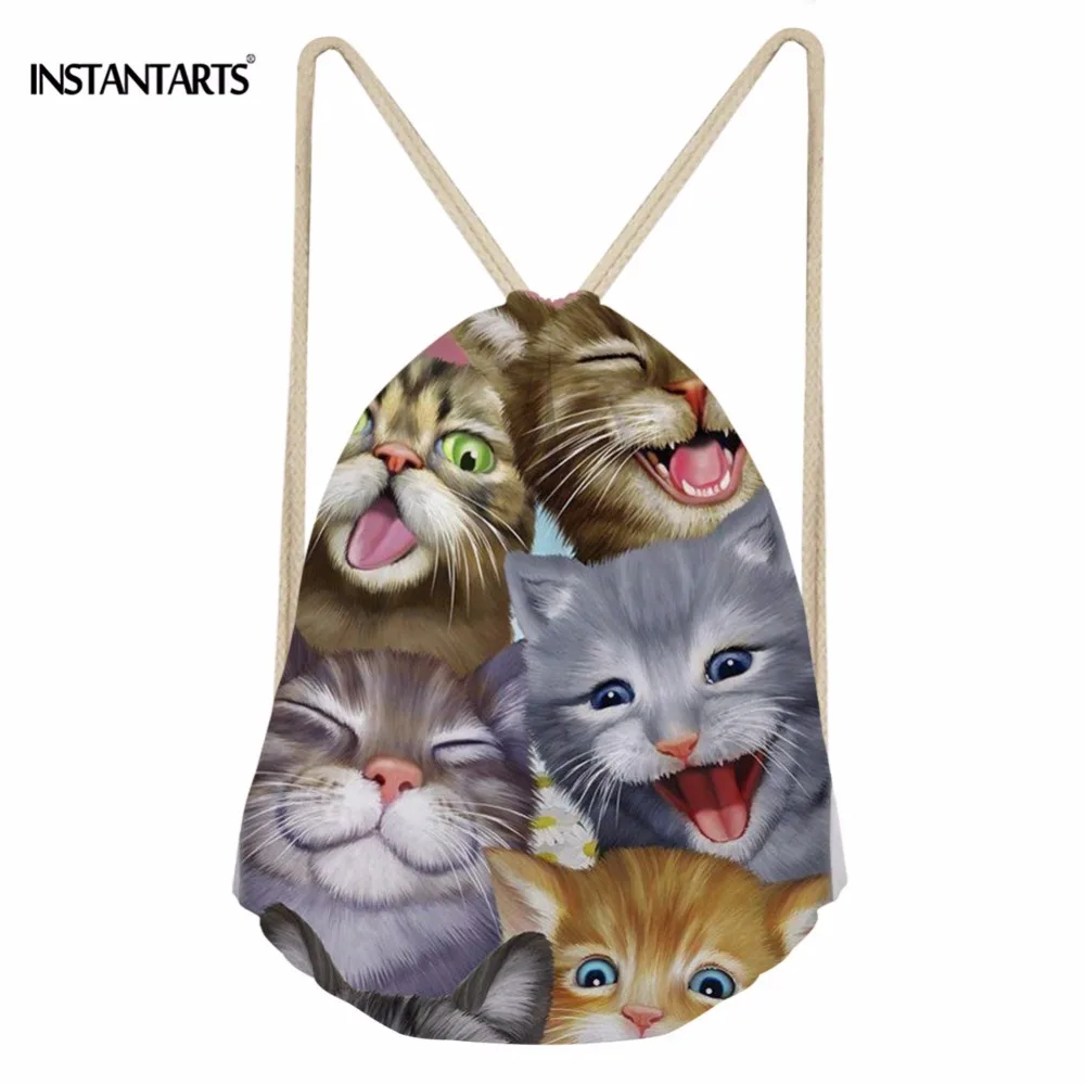 

INSTANTARTS Drawstring Bag for Sports Gym Cats Dogs Horses Ocean Animals Selfie Printing Sack for Kids Boys Girls Running Hiking