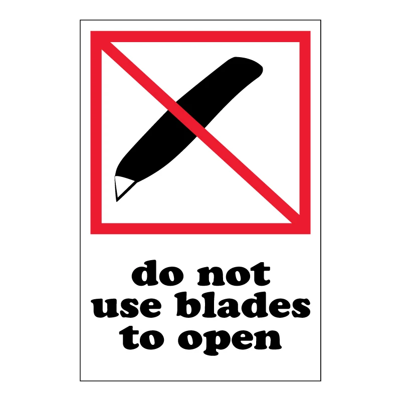 

400pcs/lot 10x15cm DO NOT USE BLADES TO OPEN warning label sticker on box, Item No.DN22