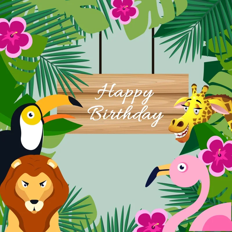 

Laeacco Jungle Party Safaris Cartoon Animals Baby Photography Backgrounds Customized Photographic Backdrops For Photo Studio