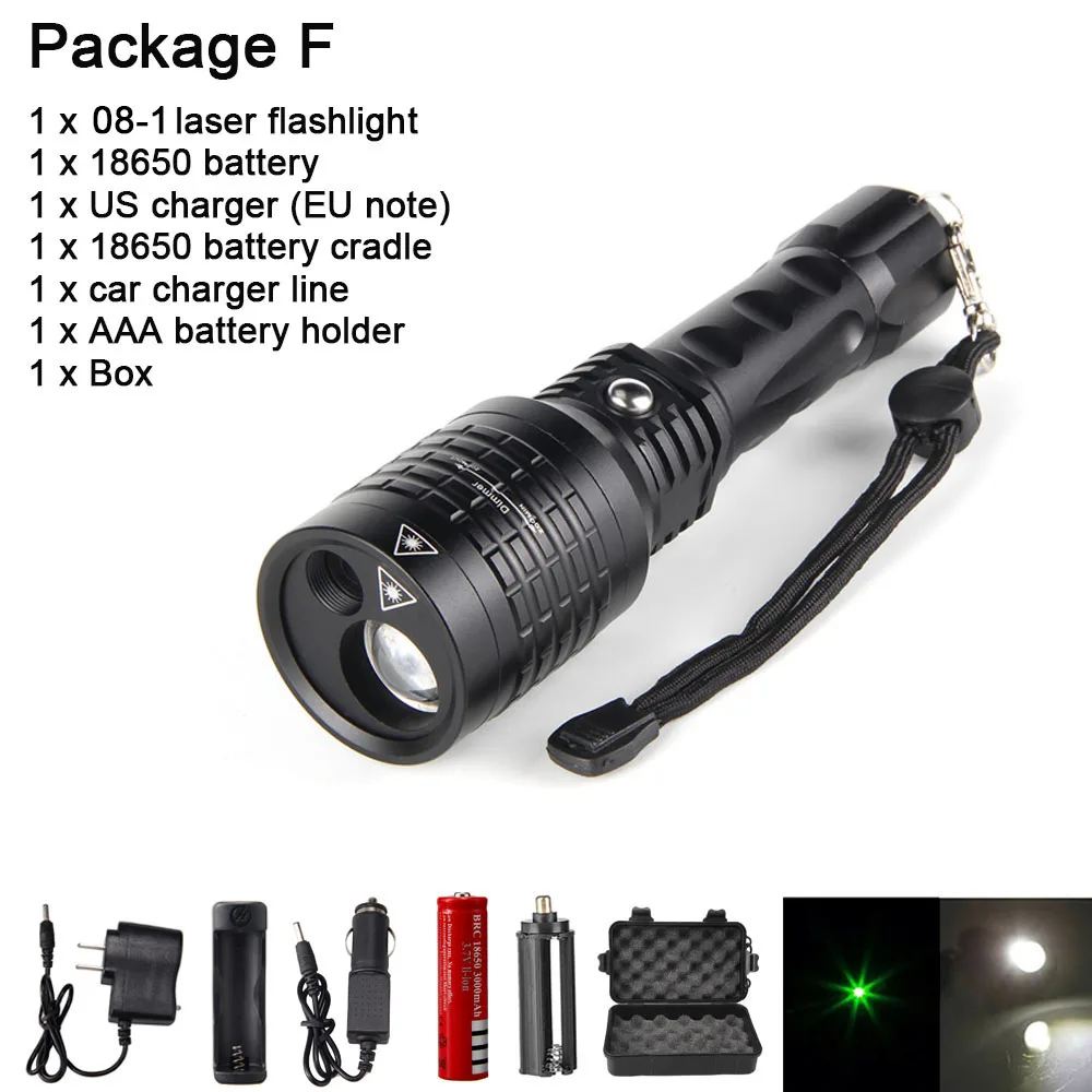 

08-1 1000 lumens Multifunction LED flashlight green laser tactical hunting flashlight outdoor zoom spotlight torch flashlight