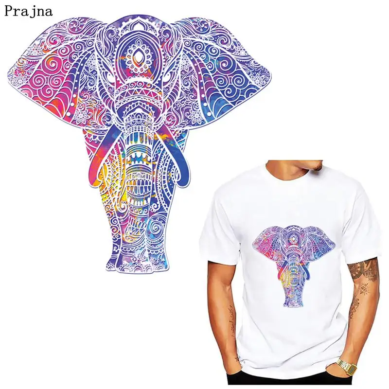 

Prajna Elephant Patches Iron On Transfers Vinyl Heat Transfer Ironing Thermal Stickers On Clothes T-shirt DIY Skull Patch Badges