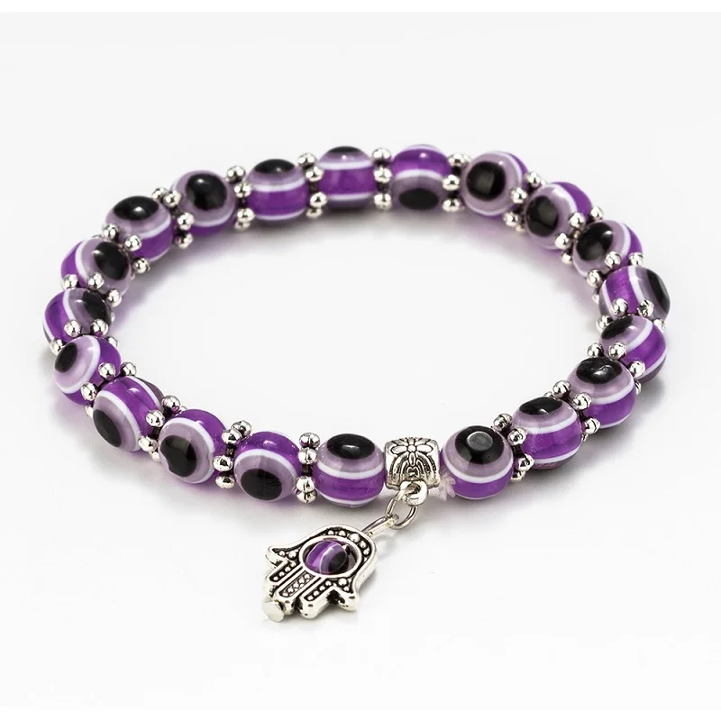 

Yishan 1Pcs Purple/Black/Blue/Pink/Red Color Bead Bracelet Colorful Evil Eye Beads Bracelet for Women Men Best Wish Gift EY6126