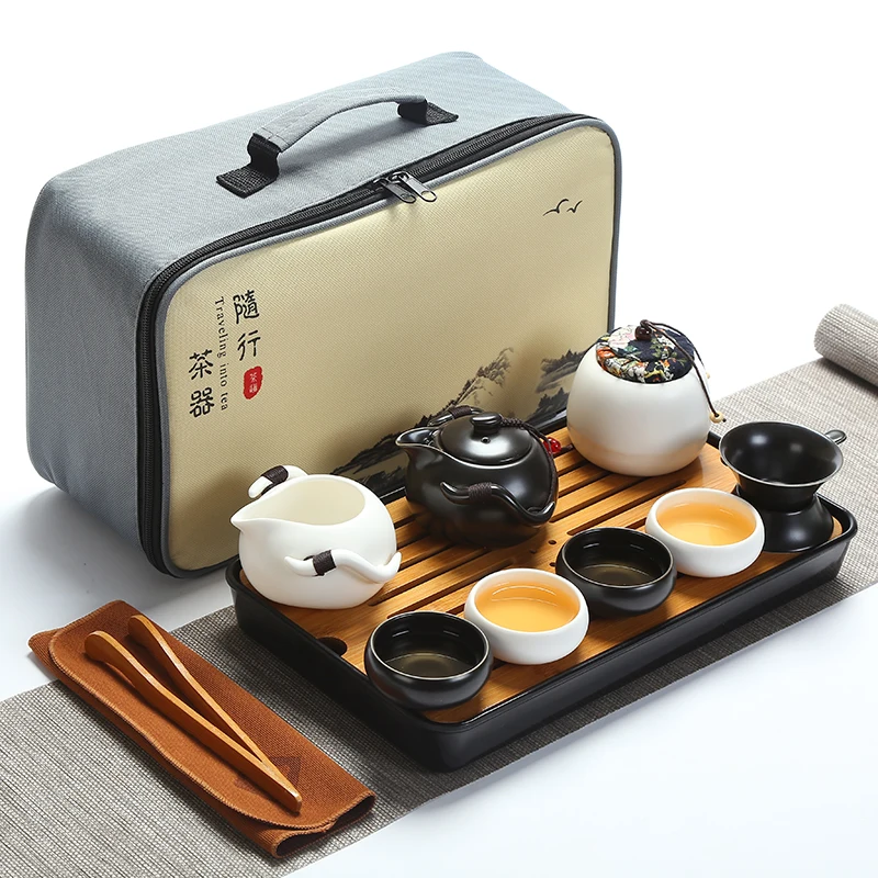 9PCS/lot travel ceramic tea set Simple household tea set accessories Tea cup capacity about 50ml WSHYUFEI - Цвет: D