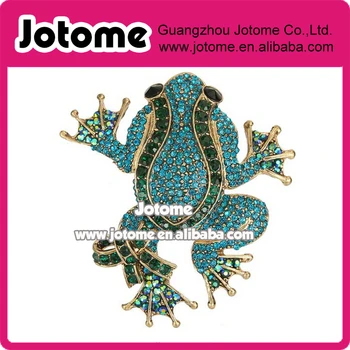

Gold-Tone Austrian Crystal Adorable Frog Brooch Blue with Green