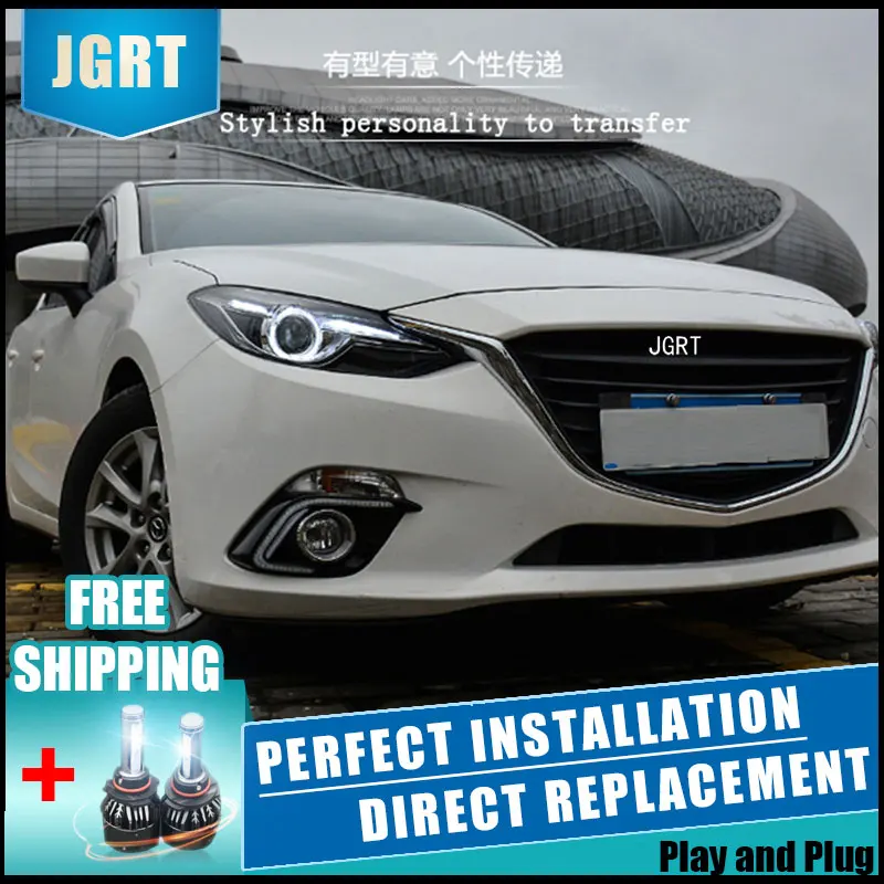 Стайлинга автомобилей налобный фонарь для Mazda 3 светодиодная фара в сборе- Новинка Mazda3 Ангел глаз led H7 с hid комплект из 2 предметов