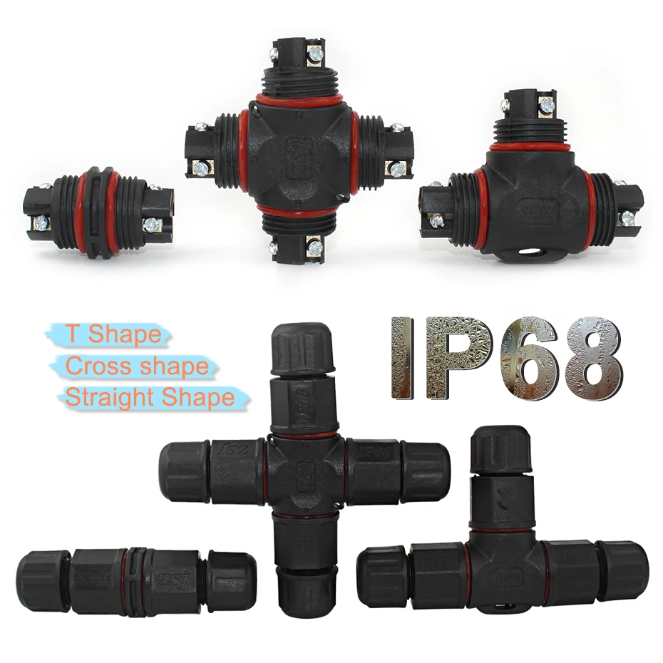 

Waterproof Connector 3 Pin T Shape/Cross Shape/Straight IP68 Adapter Screw Locking Cable Industrial Electrical Wire Connecting