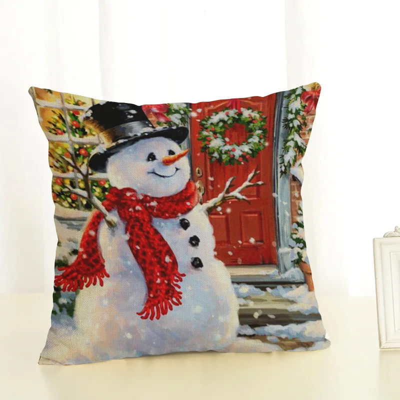 

New Christmas Snowman Snowflake Square Linen Pillowcase Navidad Natal 2019 Happy New Year Merry Christmas Decorations for Home