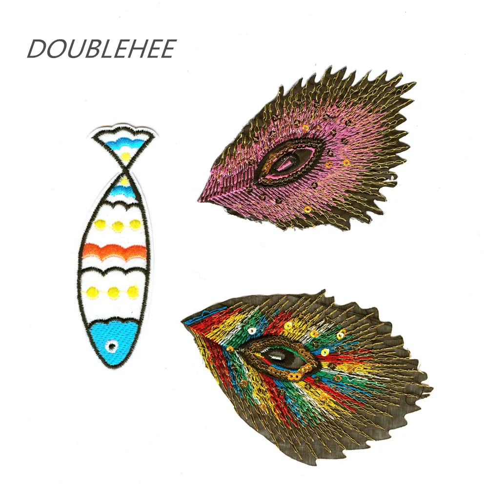 

DOUBLEHEE Pretty Fish And Peacock Feathers Patch Embroidered Iron On Patches Design Embroidery DIY Shoes Bags Accessories