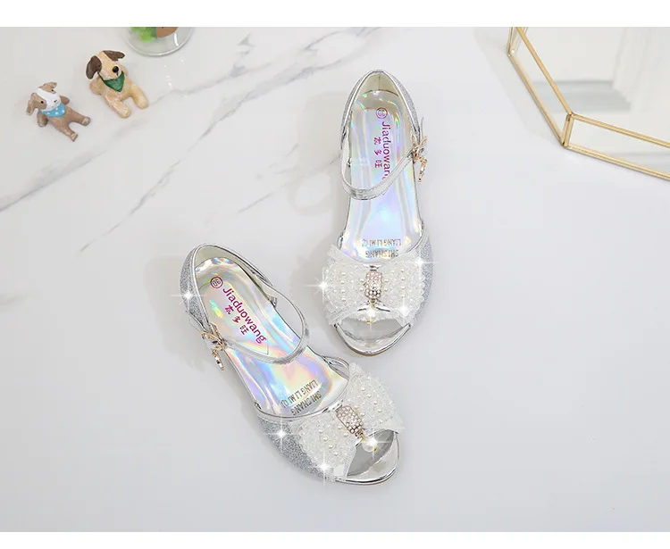 Princess Style Party Shoes Children Sandals Girls Glitter Wedding Crystal High Heel Shoes Open Toe Kids Sandals for Girl CSH819