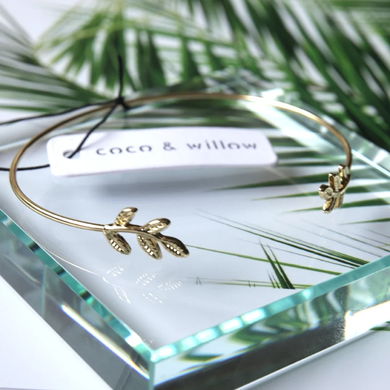 

Coco&Willow Leaf Adjustable Cuff Bangle Gold Color Open Cuff for women Fine bracelet style fashion jewelry accessories