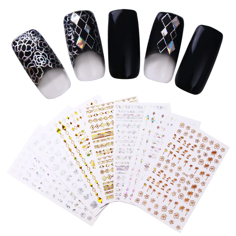 

1 Sheet Gold Silver Holographic Nail Sticker Rhombus Geometric Laser Nail Art Decoration Manicure Adhesive Transfer Sticker