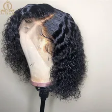 Короткий боб парики локон парик 13x6 большой кружевной передний al кудрявый боб парик Детские волосы черный Remy Glueless кружевные передние человеческие волосы парики для женщин