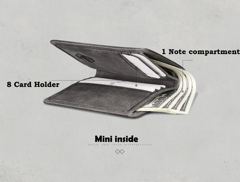Брендовый Высококачественный винтажный мужской мини-кошелек из натуральной кожи для кредитных карт, короткий тонкий кошелек из коровьей кожи, серый Модный кошелек j50