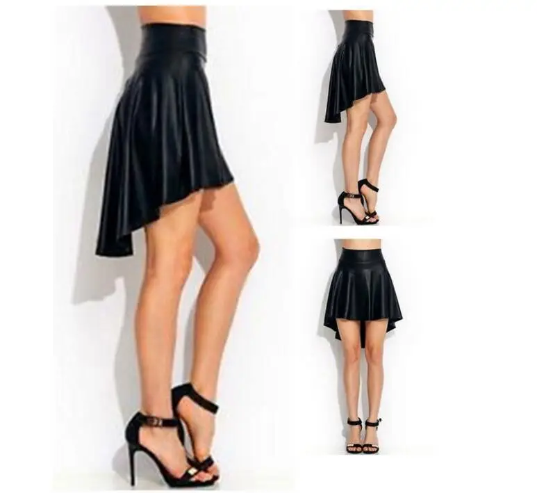 

New Design Fashion Model Skirt Irregular PU Leather Elasticity Skirt