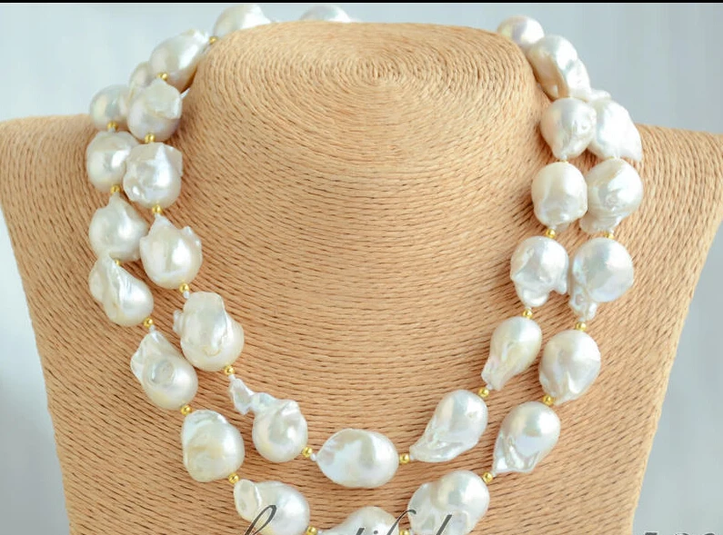 

Free shipping >>>>>Z6584 20mm WHITE BAROQUE KESHI REBORN PEARL NECKLACE 32inch
